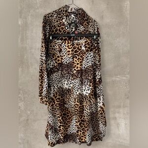 John Roberts Leopard Print 2 Piece Set Skirt & Button Up Top Matching Set